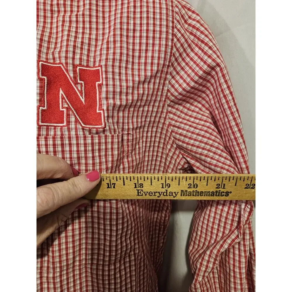 Nebraska Cornhuskers Long Sleeve Button Plaid Shirt Mens Sz Medium 
